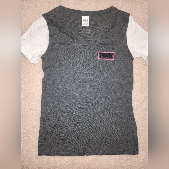 Women's VS Victoria's Secret Pink Hot Pink Gray Shirt Size Large - Picture 1 of 3